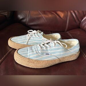 Vans Light Blue and White Striped Sneakers
